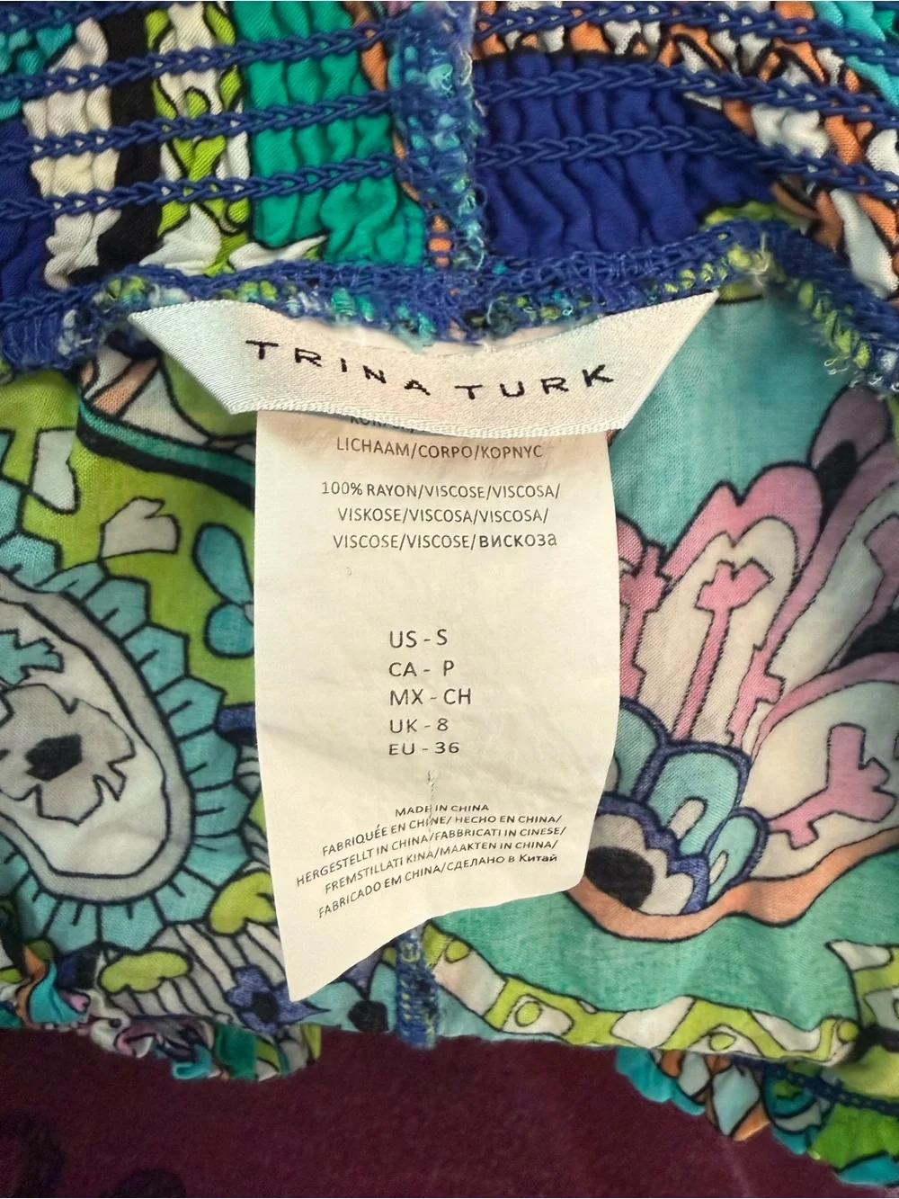 Trina Turk Blue and Green Printed Pom-Pom High Waist Shorts